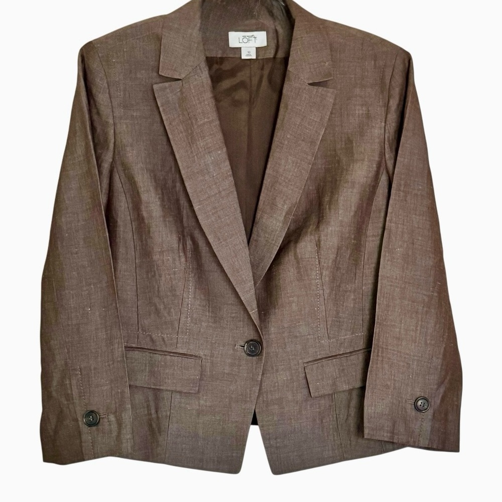 Loft Single-Button Blazer in Classic Chic Neutral Warm Brown Size 10 - Picture 9 of 15